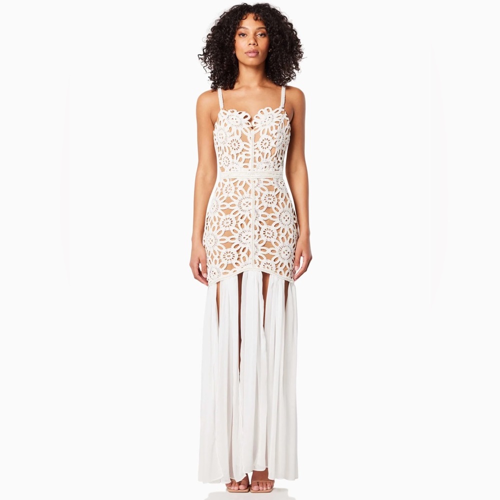 Elliatt White Pleated High Low Sundress Scoop Neck